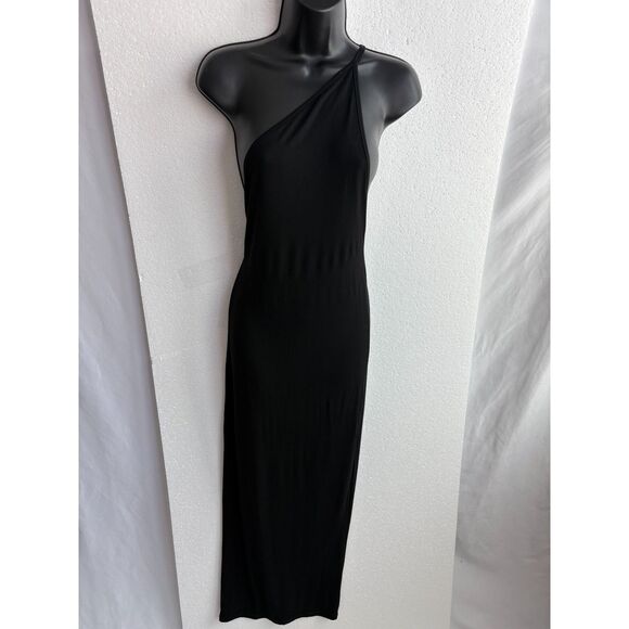 Black Asymmetrical One Shoulder Maxi Cocktail Evening Dress Open Back Size S/M - Picture 1 of 8